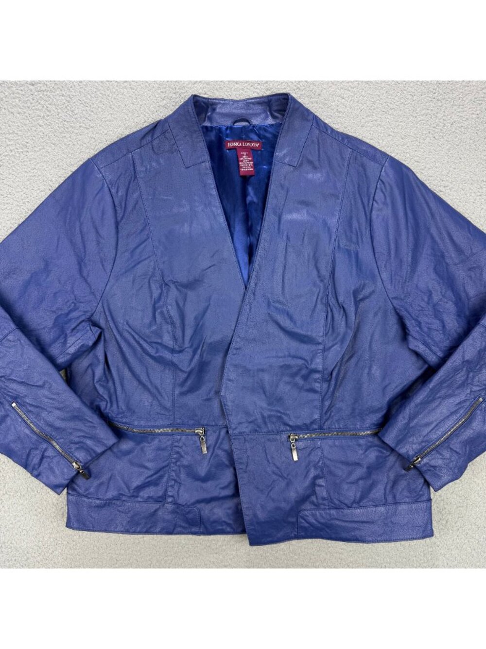 Jessica London Jacket Womens 22 Blue Leather Biker Motorcycle Moto Vintage